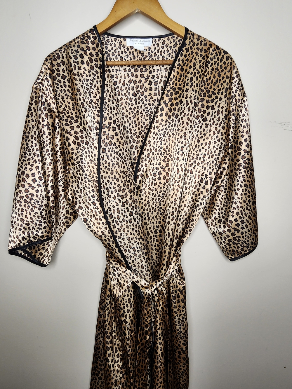 Natori Private Luxuries Wrap Robe — Leopard Print, 1X | Satin Loungewear